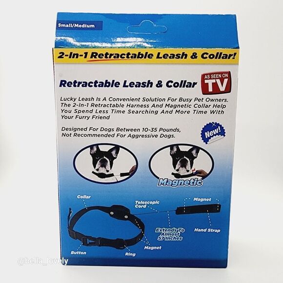 🏖 As Seen on TV Lucky Leash Magnetic Collar & Retractable Leash Size S/M 10-35 - Picture 2 of 3